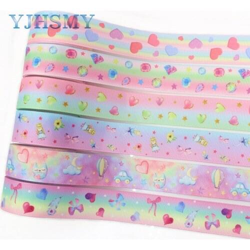 I-191015-2439 ,1"(25mm),5yards Gradient love pattern thermal transfer printing grosgrain ribbon, bow DIY accessories