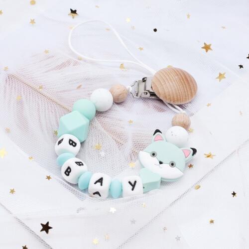 Custom Baby Name Pacifier Personalize Silicone Beads Binky Clip Pacifier Chain Chew Baby Teether Toys Dummy Clip Nipple Holder
