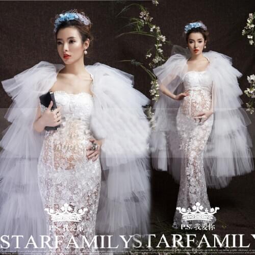 Royal Maternity Photography Props Pregnant Women Noble White Gauze Long Lace Dress Baby Photo Shoot Fancy costume Free shipping