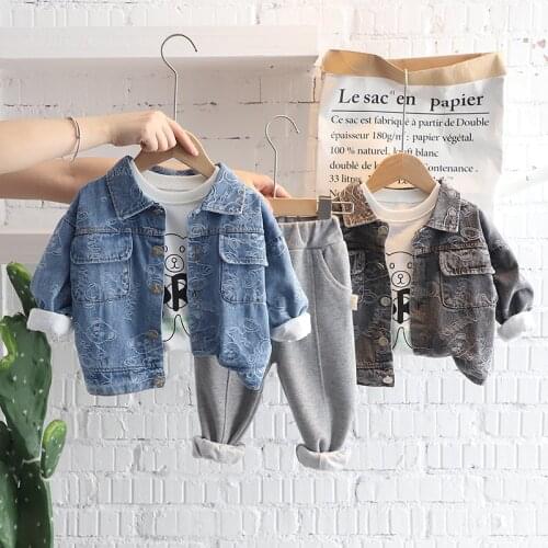 Boys Girls Suit Spring Autumn New Denim Jacket Long-sleeved Three-piece Suit Western Style Children Baby Korean Fashion Suit