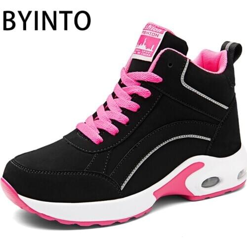 High Top Platform Women Sport Tennis Shoes Air Cushion Waterproof Leather Sneakers Woman Ankle Boots Tenis Feminino Basket Femme