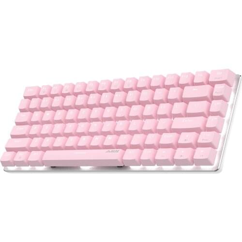 AJAZZ AK33 Mechanical Gaming Keyboard 82 Keys Layout Cute Pink Keycaps Red/Green Switch Keyboard for Win PC Desktop Pink Gril