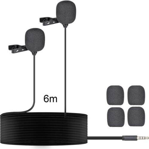 Double Lavalier Microphone Smartphone Omnidirectional Lapel Mic for Mobile Cell Phone Studio Video Recording -3.5mm Jack/6M