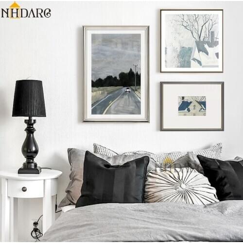 NHDARC Light Blue Theme Scenery Road Window Canvas Print Painting Poster Wall Pictures Art for Living Room Home Decor