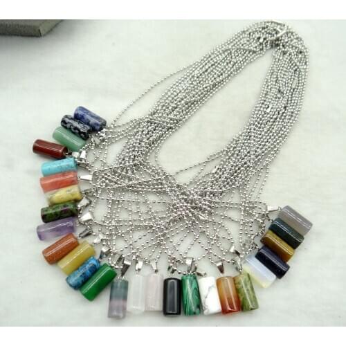 Natural stone tiger eye Turquoises Quartz crystal Opal Cylinder charm pendants for Diy jewelry making Necklace Accessories S22