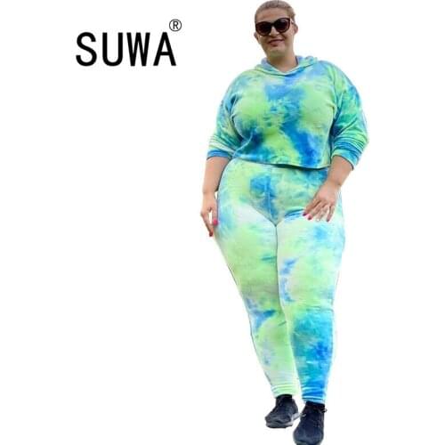 Wholesale Plus Size Clothing Women’S Tracksuit Set Tie Dye Oversize T-Shirt Top Joggers Trousers Lounge Wear