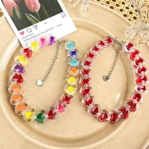 Heart Choker Necklace For Women Coloeful Acrylic Y2K Style Punk Colorful Transparent Heart Jewelry 2021 New Trend Fashion