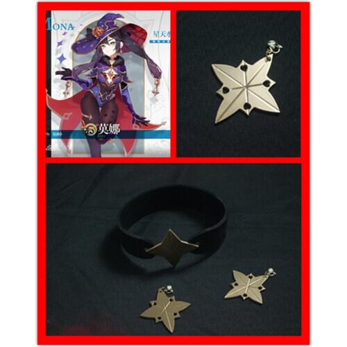 Anime Game Genshin Impact Mona Necklace Earrings Men Women Student Cosplay Take Photo Props Hair Accessories Ears Clips Gifts