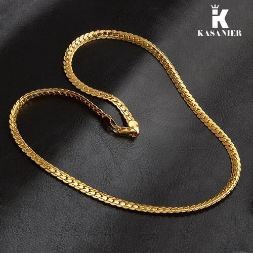 KASANIER New Trendy Gold plating statement Men necklace 5MM Chunky Necklaces Men Jewelry Guarantee long color necklaces