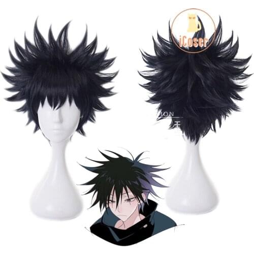 Jujutsu Kaisen Megumi Fushiguro Cosplay Wig Dark Blue Short Wig Heat Resistant Synthetic Hair with Wig Cap Men Women Party Wigs