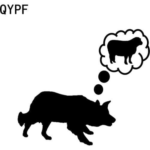 QYPF 14.4CM*12.7CM Funny Border Collie Sheep Vinyl Car Sticker Decal Black Silver C15-3226