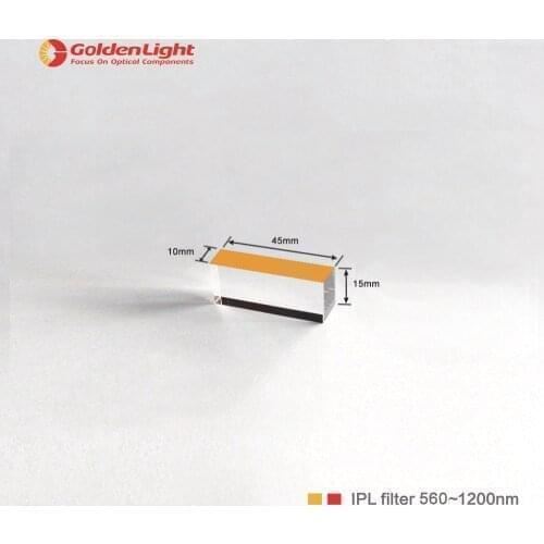 Size : 45*10*15 , coated side : 45*10mm / quartz crystal IPL/E-light / SHR filter with wavelength : 560/595/640/750nm~1200nm