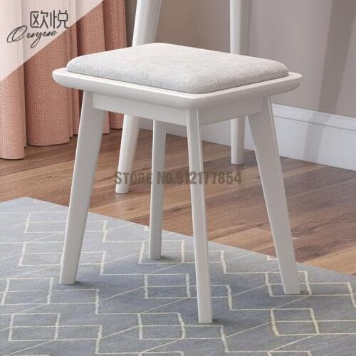 Nordic solid wood dressing stool home modern minimalist makeup stool bedroom adult chair dressing table fabric small stool