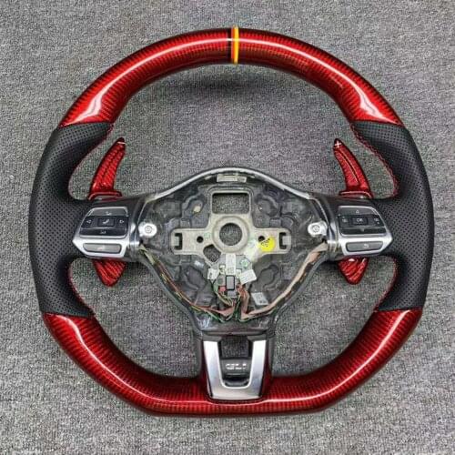Cuatomized Real Carbon Fiber Sports Steering Wheel Alcantara Leather compatible for Volkswagen Scirocco 2018-2021 with Paddle