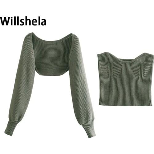 2021 New Women Knit Arm Warmers Long Sleeves Crop Sweater Casual Fashion Chic Sexy Knitted Tops