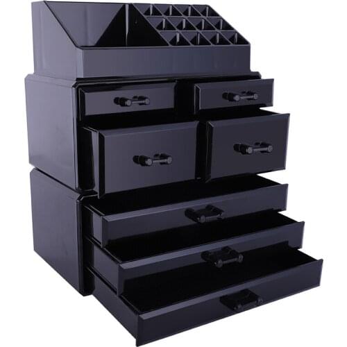 [US-W]SF-1122-3 3pcs/Set Plastic Cosmetics Storage Rack Transparent 4 Small & 3 Large Drawers Black