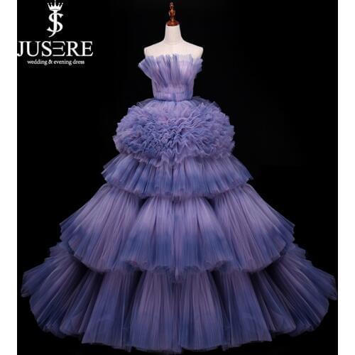 Jusere Real Photos Tired Tutu Prom Dresses Colorful Faded Tulle Evening Dress With Tail robe de soiree 2019