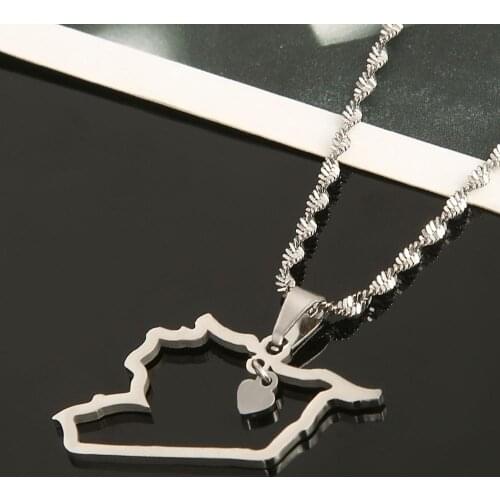 Stainless Steel Silver Color Syria Map Pendant Necklaces Trendy Syrians Map Chain Jewelry