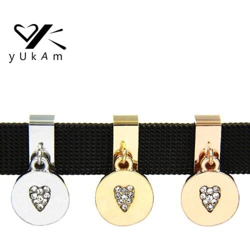 YUKAM Jewelry Rhinestones Love Hang On To Crystal Heart Dangle Slide Charms Keeper for Mesh Keepers Bracelets Accessories Making