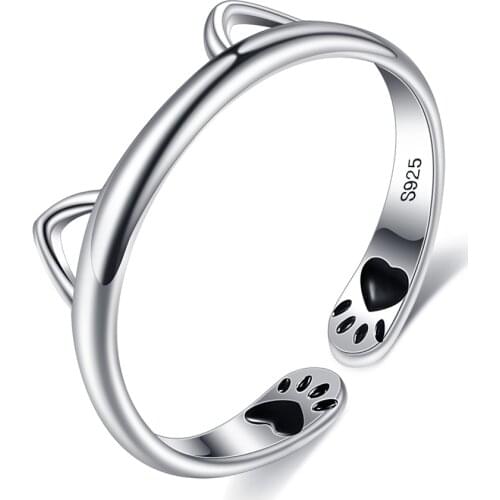 ZEMIOR Cute Modelling Ring For Women S925 Sterling Silver Epoxy Cat Footprint Rings Cute Animal Trendy Girlfriend Fine Jewelry