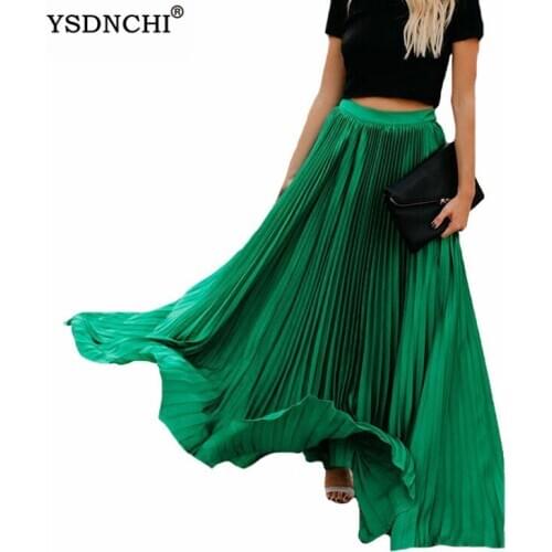 YSDNCHI Long Skirt Women Fall Winter 2020 Asymmetry Pleated High Waist Casual Loose Office Lady Clothes Large Plus Size Bottoms