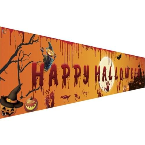Horror Decoration Banner Wall Hanging Pendant Halloween Ornament Funny Celebrate Polyester Spooky Scary 250*49cm Party Pull Flag
