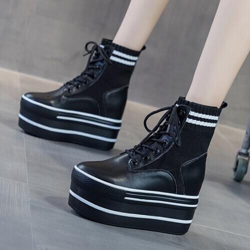 Womens Platform Boots Fashion High Heels Ankle Boots for Women Shoes 2020 Autumn Winter Women Sock Boot Platform Shoes