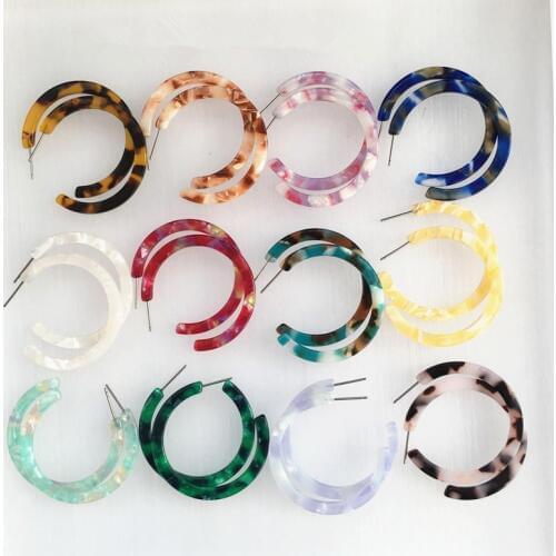 UJBOX 2019 Top Quality Leopard Colored Acetate Hoop Earrings Women Acetic Acid Statement Party Summer Beach Earrings Gift