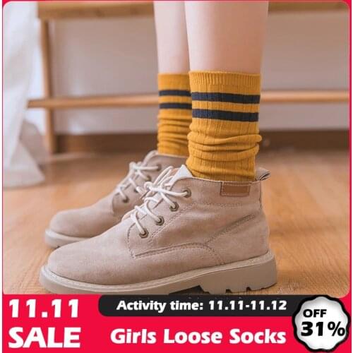 Mosodo Womens Socks College Wind Pile Socks Autumn And Winter Cotton Socks INS Trend Stripe Socks