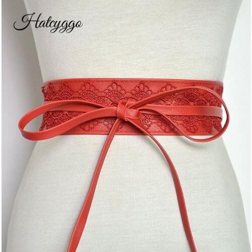 HATCYGGO Fashion Women Cummerbunds Lace Elastic Wide Stretch Waistband Girls Sweet Corset Waist Belt Wedding Dress Accessories