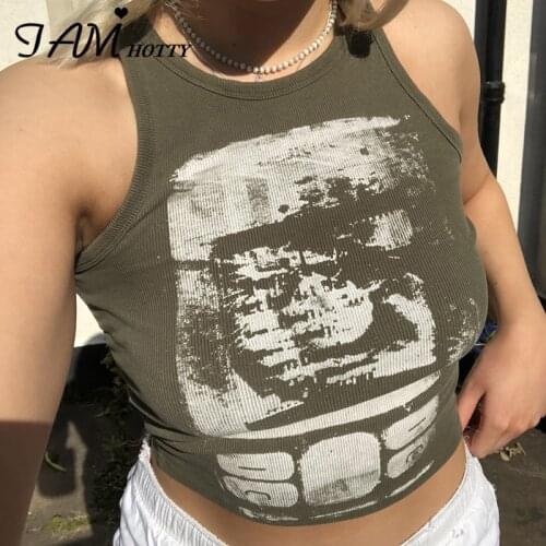 Printed 90s Aesthetic Y2K Cami Crop Top Tee Women Vintage Harajuku Sleeveless Casual Cotton Tank Tops Sexy Corset Vest Iamhotty