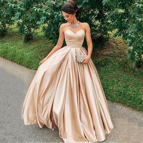 Sweetheart Prom Dresses Floor Length Backless A Line Sleeveless Black Satin Evening Formal Party Dress Vestido De Fiesta