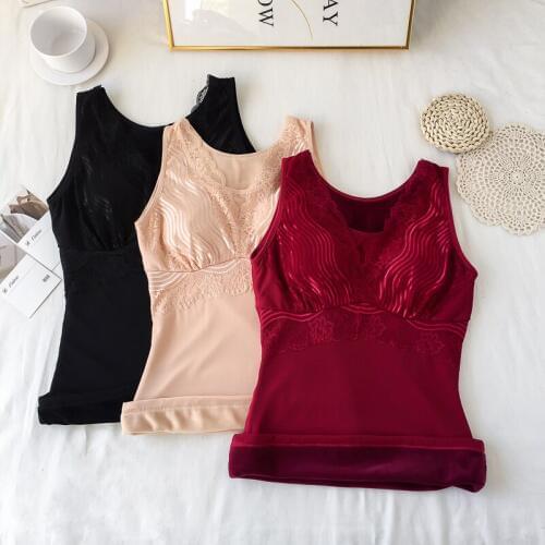 2019 Winter Thermal Stretch Plus Velvet Thickening Body Shaping Underwear Body Bottoming Slim Thick Warm Velvet Vest For Women