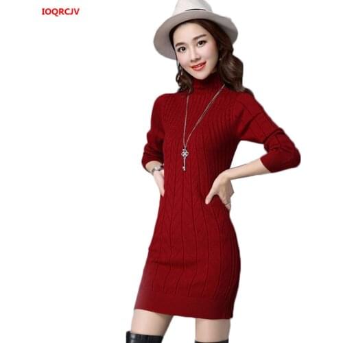 New Autumn Winter Women Sweater Dresses Long Sleeve Plus Velvet Thick Warm Knitted Dress Sexy Slim Turtleneck Pullovers W1617