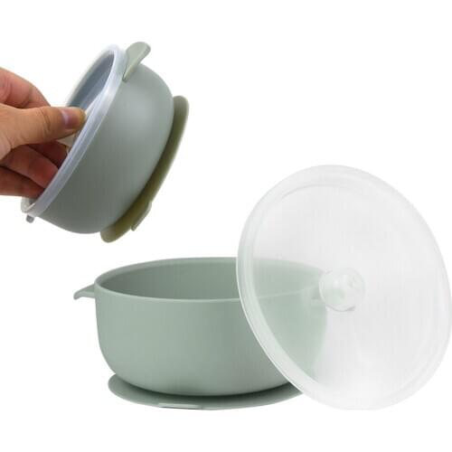 Mabochewing 1pcs Food Grade Silicone Baby Bowl Suction Plate Non Toxic Fresh Cover Dining Bowl