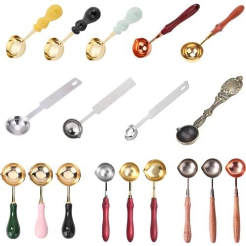 1PC Retro Wood Handle Sealing Wax Spoon Wax Bead Tablet Melting Burning Spoons Craft Wax Spoons DIY Craft Supplies