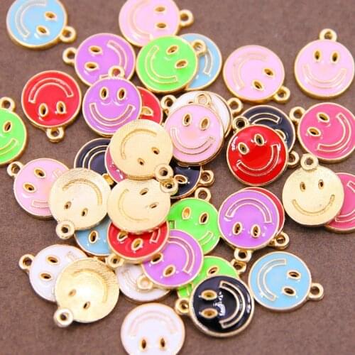 10Pcs/Lot 12*15mm Single side Tone Alloy Enamel Cute Smiling Face Charms Pendant For DIY Earring Jewelry Ornament