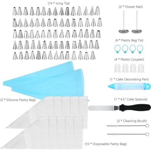 100-pcs DIY Cake Decorating Kit Candy Nozzle Baking Kit with Decorating Mouth / Squeezing Flower Bag / Flower Nail / Converter