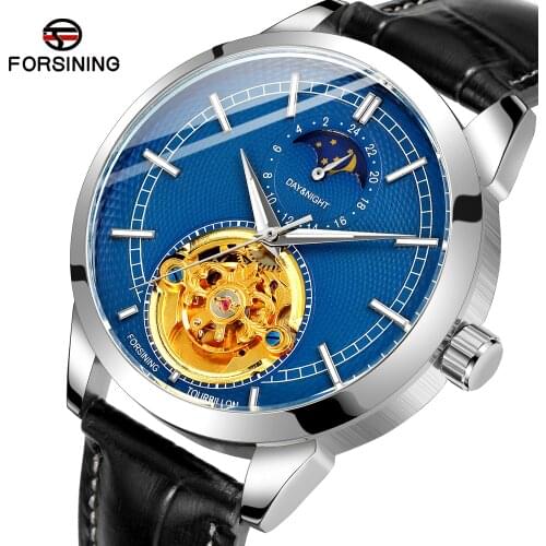 Forsining Mens Watches Simple Moon Phase Skeleton Tourbillon Clcok Luxury Man Automatic Mechanical Wristwatch Drop Shipping