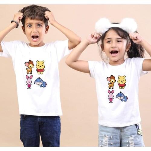 Bambi Deer Winnie the Pooh Piglet Eeyore Print Children T-shirts Girl Boy Clothes Graphic Kids T Shirt Fashion Harajuku Top