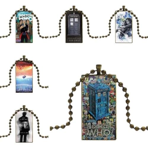 For Lovers Girl Friend Best Gift I Am Doctor Who Dw Tardis Design Fashion Vintage Glass Women Rectangle Necklace Pendants