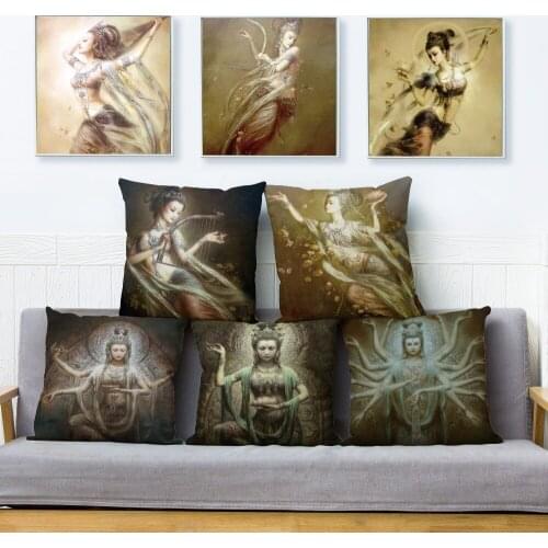 India Buddhism Thousands Hands Bodhisattva Cushion Cover Home Decor Cartoon Pillow Cover Pillows Case for Sofa 45*45cm