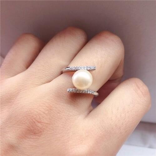 Pearl Ring Findings, Adjustable Ring Jewelry Parts Fittings Silver Accessories for Freshwater Akoya Edison Pearls Beads Stones