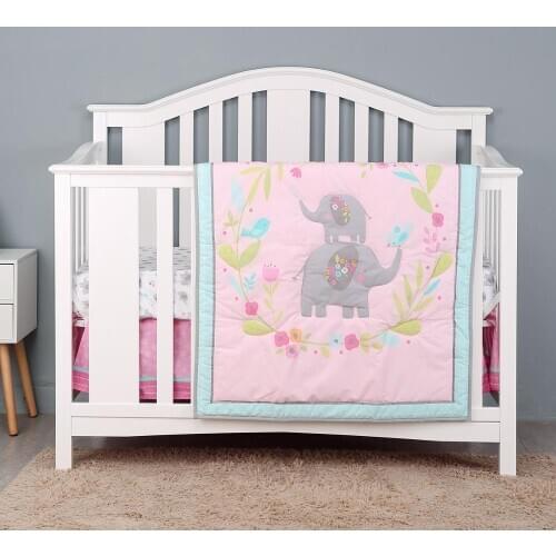 3pcs Baby Girl Cartoon Crib Bedding Set Cotton Crib Bed Linen bedroom decor Baby Crib Set ,Fitted Sheet, Crib Quilt, Dust Ruffle