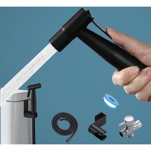 Black Toilet Bidet Sprayer Kit. Set Hand Hold Stainless Steel for Bathroom Personal Cleanse Bidet Faucet