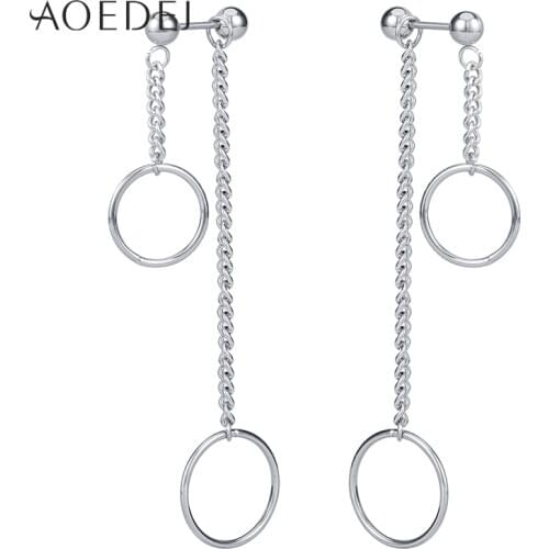 AOEDEJ Stainless Steel Korean Earrings Hip Hop Stud Earrings for Men Women Punk Ear Studs Jewelry Long Chain Earrings