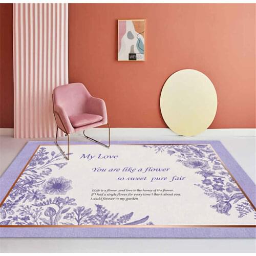 Nordic Style Purple Floral Rug Bedroom Large Living Room Rug Kawaii Girl Room Carpet Chair Mat Anti-slip Korean Bedroom Decor