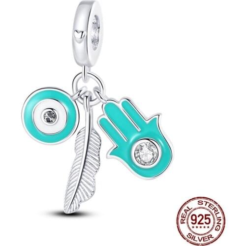 Hot New Products 2021Arrival 100% Real 925 Sterling Silver Feather Palm Demon Eye Beads Fit Original 3mm Bracelet DIY Jewelry