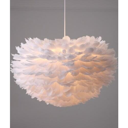 Net red feather chandelier Nordic modern minimalist warm romantic creative personality childrens room bedroom lamp ins girl