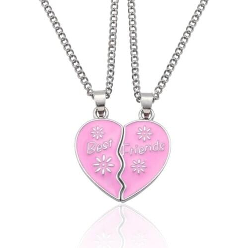 Fashion Latest Best Friend Heart-Shaped Necklace Girlfriends Black Pink To Choose Jewelry Chain Pendant Holiday Gift